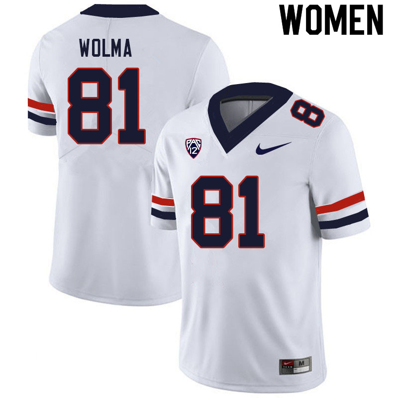 Women #81 Bryce Wolma Arizona Wildcats College Football Jerseys Sale-White - Click Image to Close
